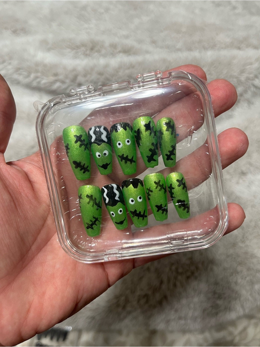 Green Frankenstein Themed Press-On Nail Set